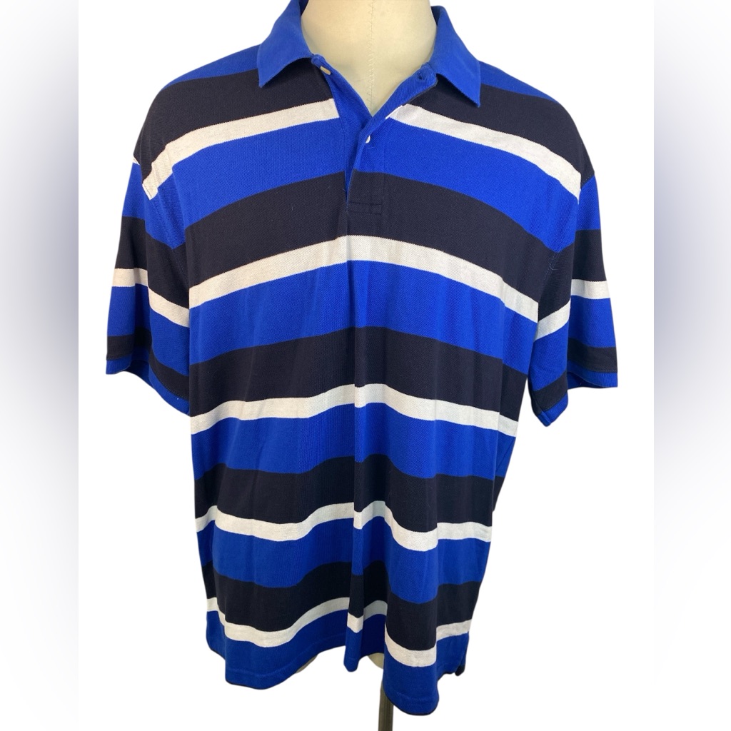 The Foundry Supply Company Blue And Black Striped Men's Polo Shirt 3xl